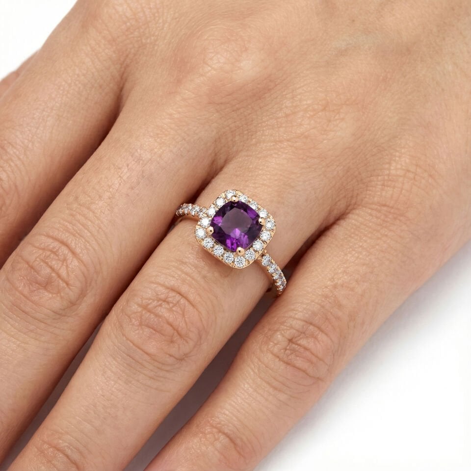 0.37 KARAT PIRLANTA TASARIM YÜZÜK ''PURPLE''