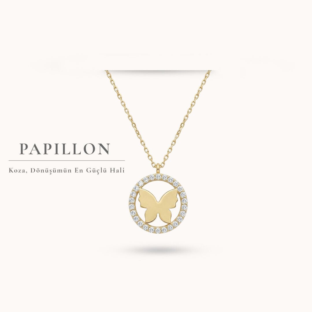 Papillon 14 Ayar Altın Kelebek Kolye