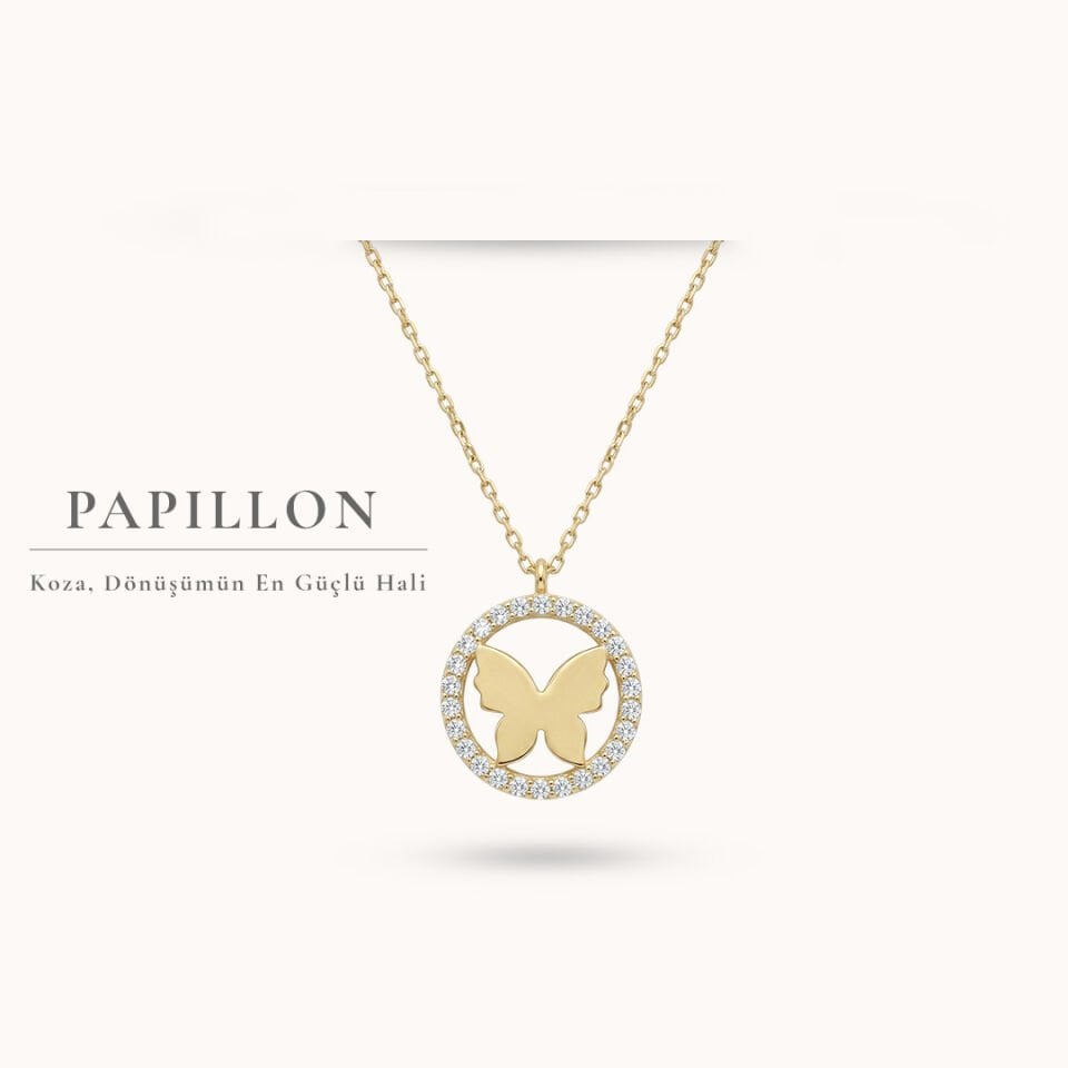 Papillon 14 Ayar Altın Kelebek Kolye